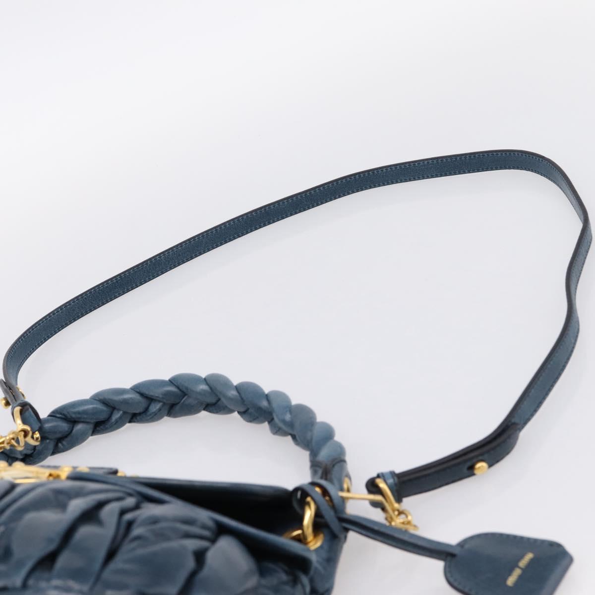 Miu Miu Matelasse Hobo Hand Bag Leather Blue Gold Tone Auth 167573V
