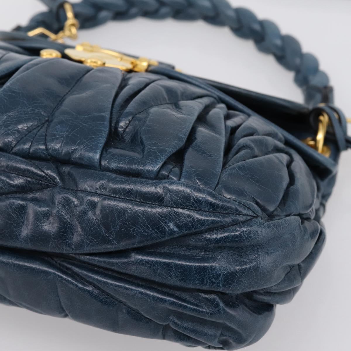 Miu Miu Matelasse Hobo Hand Bag Leather Blue Gold Tone Auth 167573V