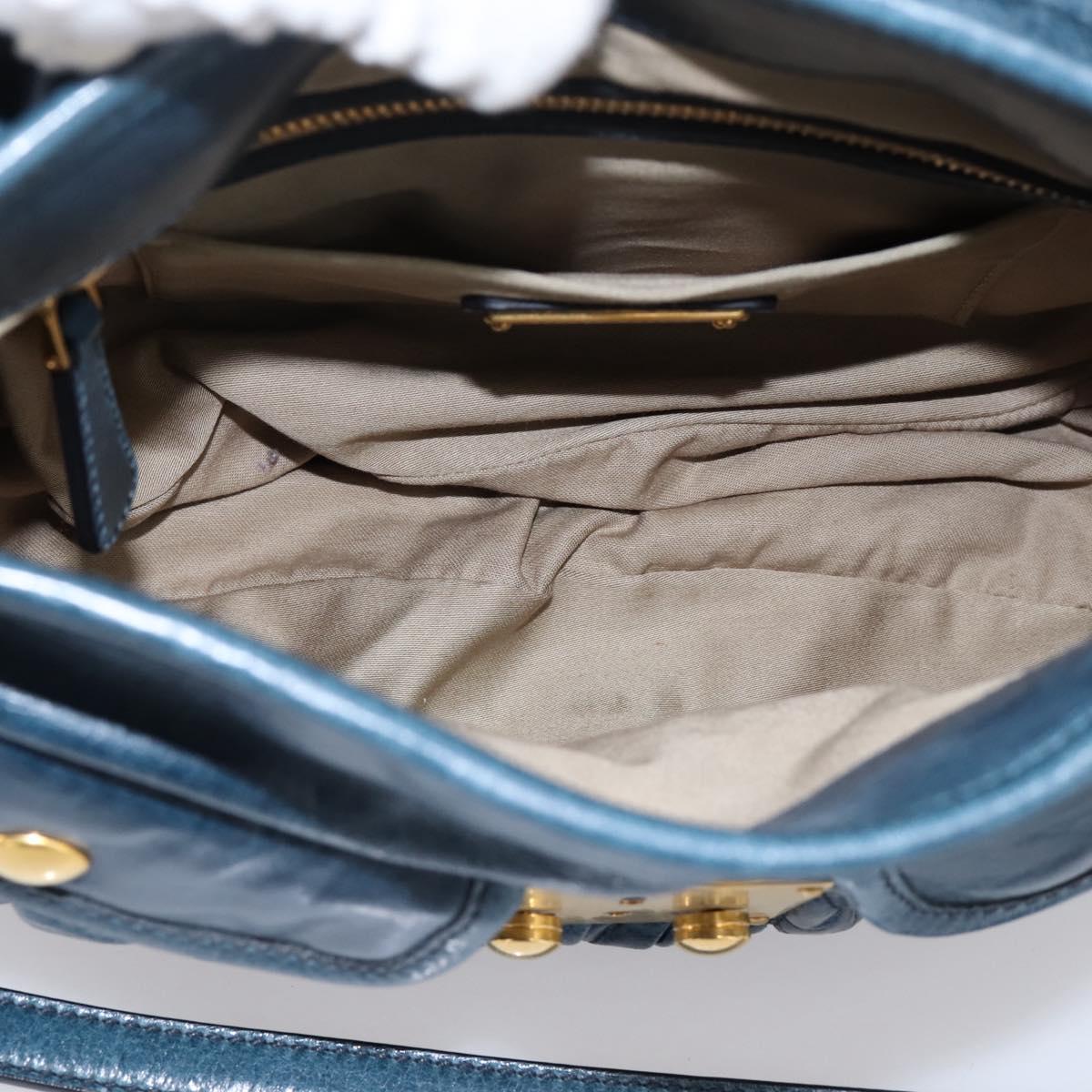 Miu Miu Matelasse Hobo Hand Bag Leather Blue Gold Tone Auth 167573V