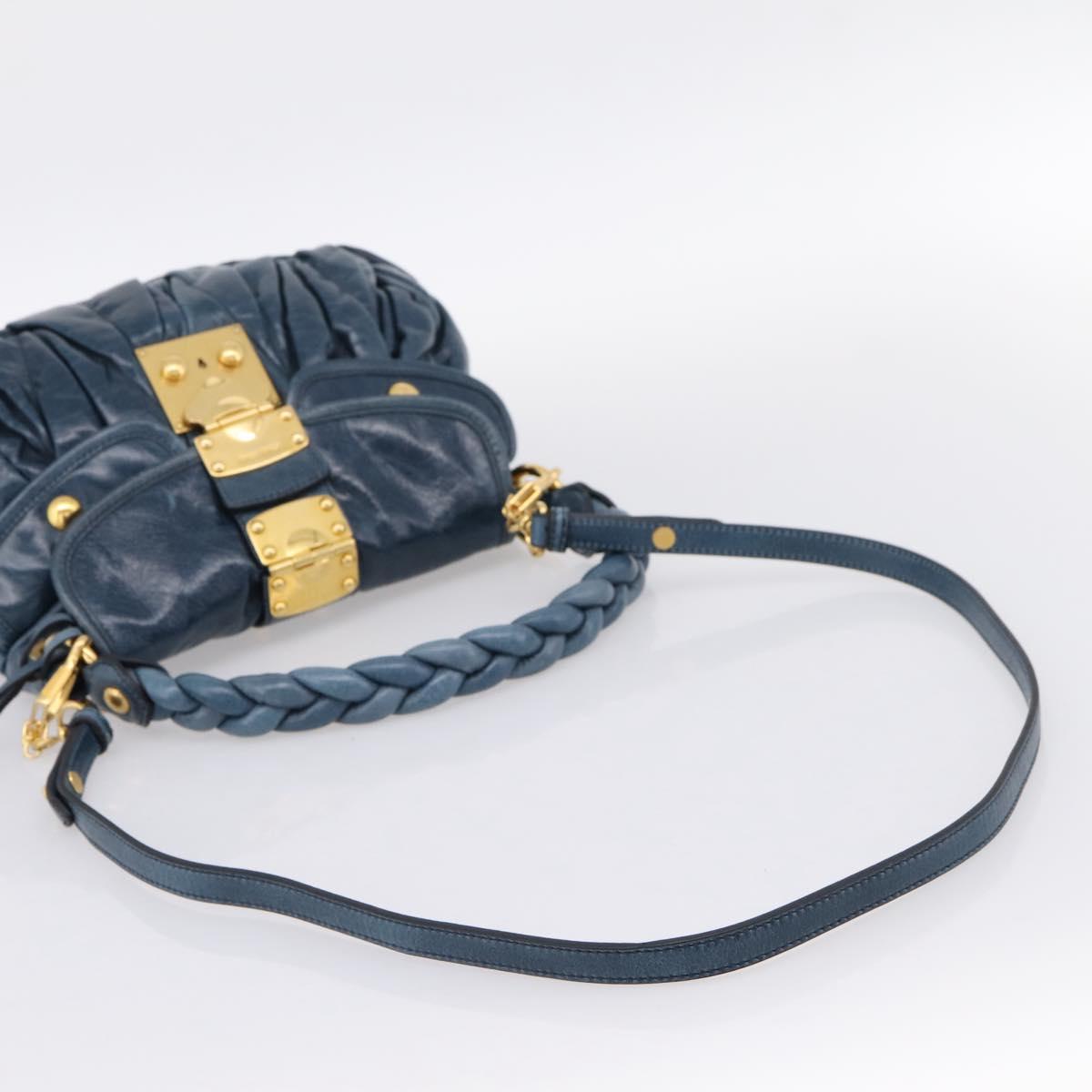 Miu Miu Matelasse Hobo Hand Bag Leather Blue Gold Tone Auth 167573V