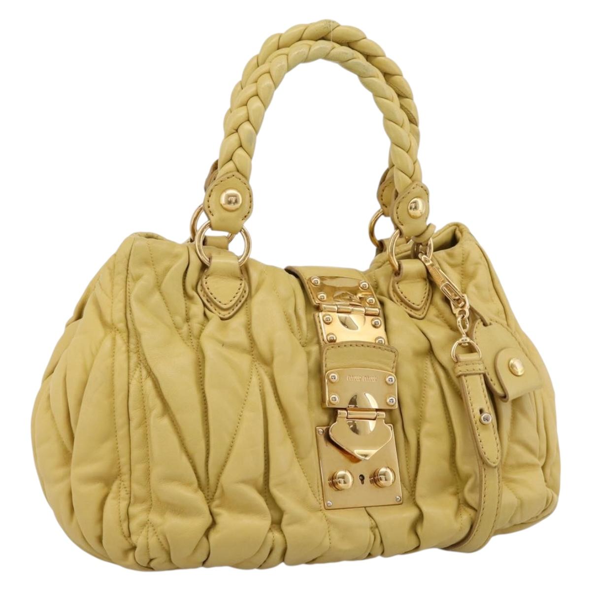 Miu Miu Matelasse Hand Bag Leather 2way Yellow Gold Tone Auth 167575V