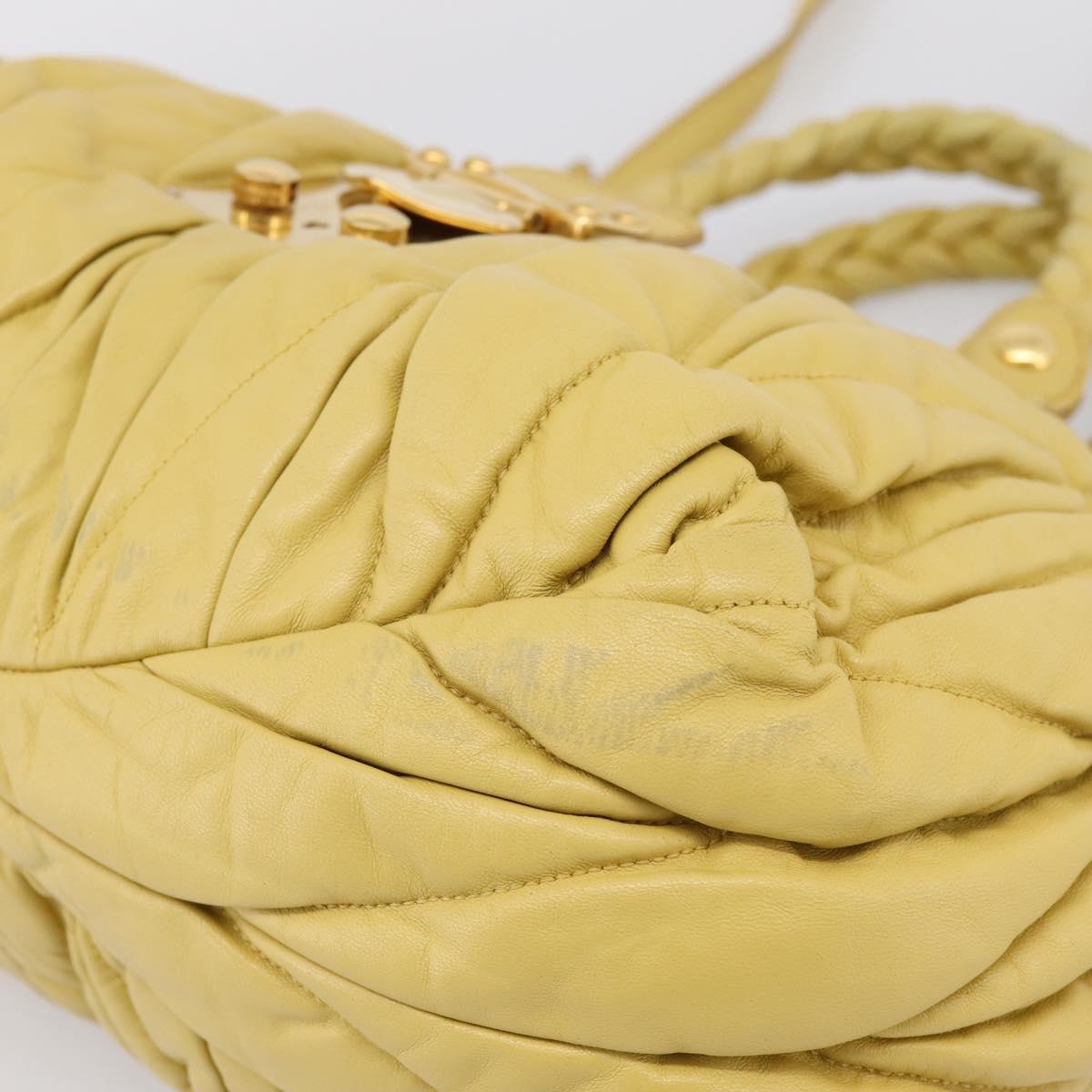 Miu Miu Matelasse Hand Bag Leather 2way Yellow Gold Tone Auth 167575V