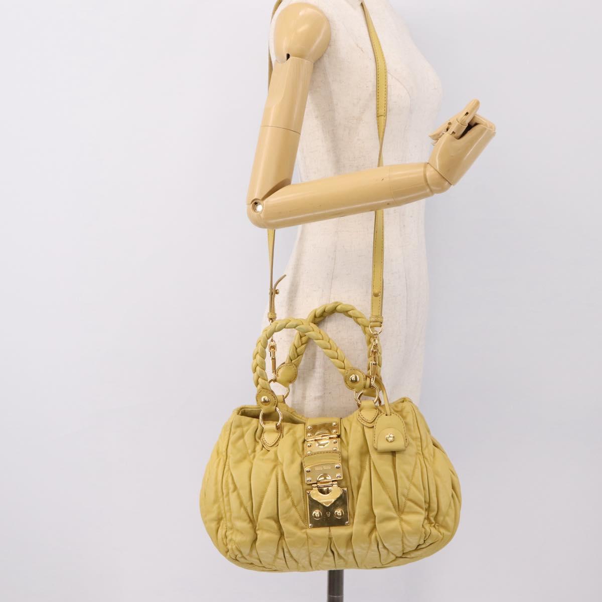 Miu Miu Matelasse Hand Bag Leather 2way Yellow Gold Tone Auth 167575V