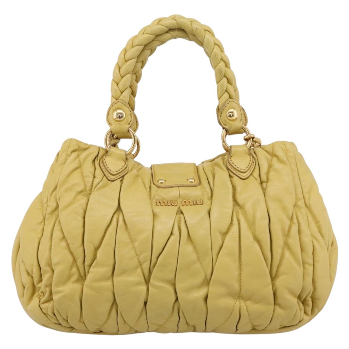 Miu Miu Matelasse Hand Bag Leather 2way Yellow Gold Tone Auth 167575V