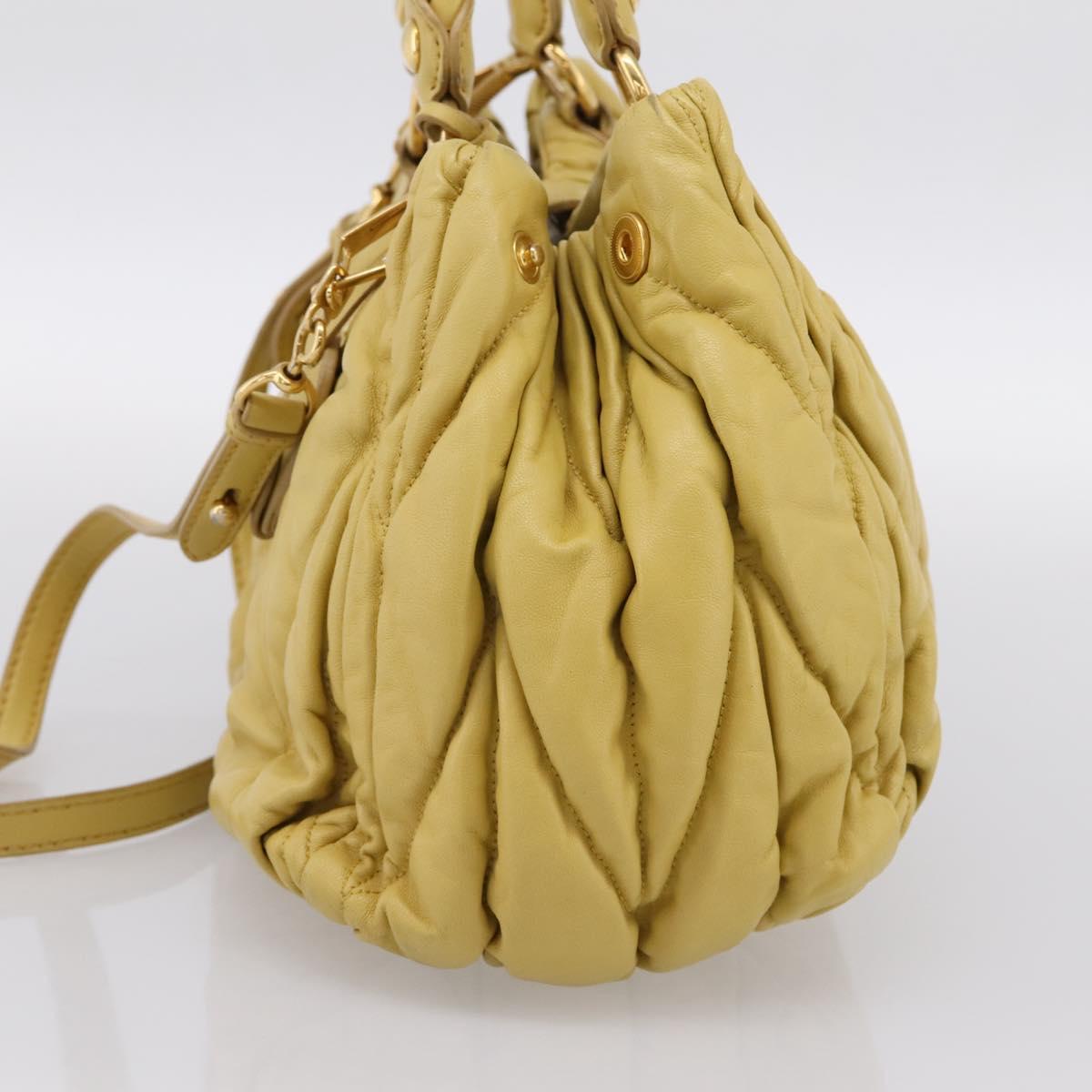 Miu Miu Matelasse Hand Bag Leather 2way Yellow Gold Tone Auth 167575V