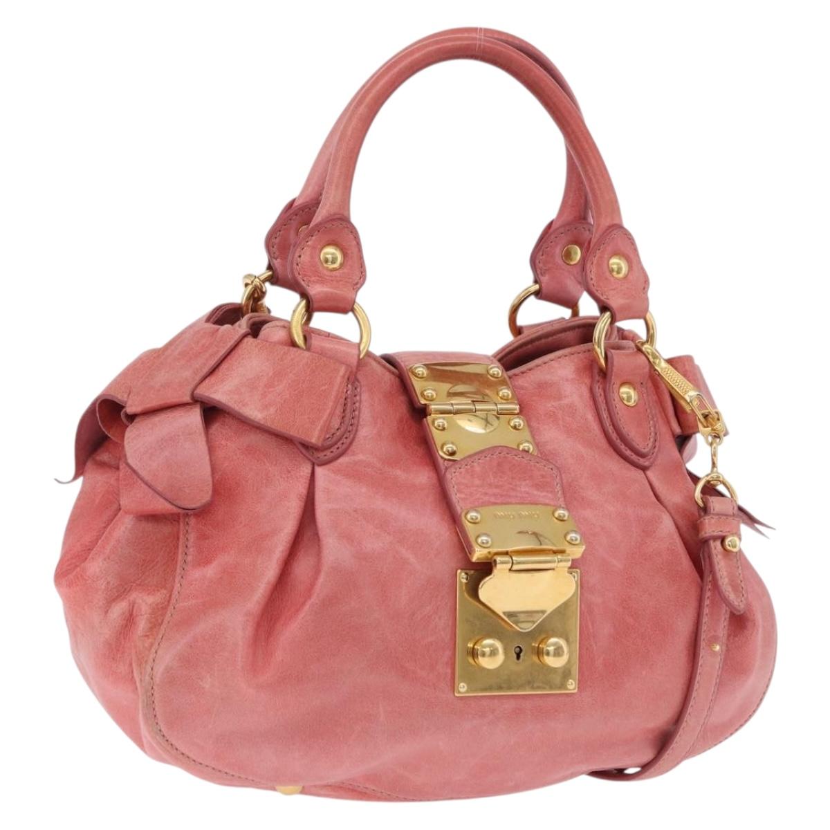 Miu Miu Hand Bag Leather 2way Pink Gold Tone Auth 167576A