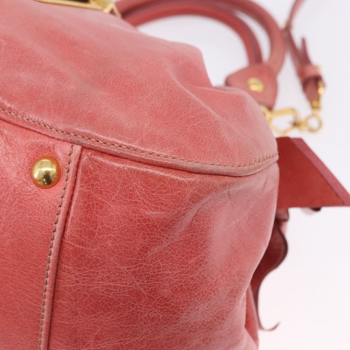 Miu Miu Hand Bag Leather 2way Pink Gold Tone Auth 167576A