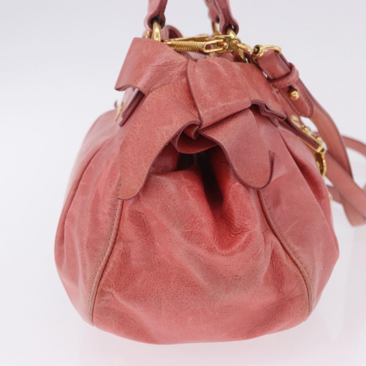 Miu Miu Hand Bag Leather 2way Pink Gold Tone Auth 167576A
