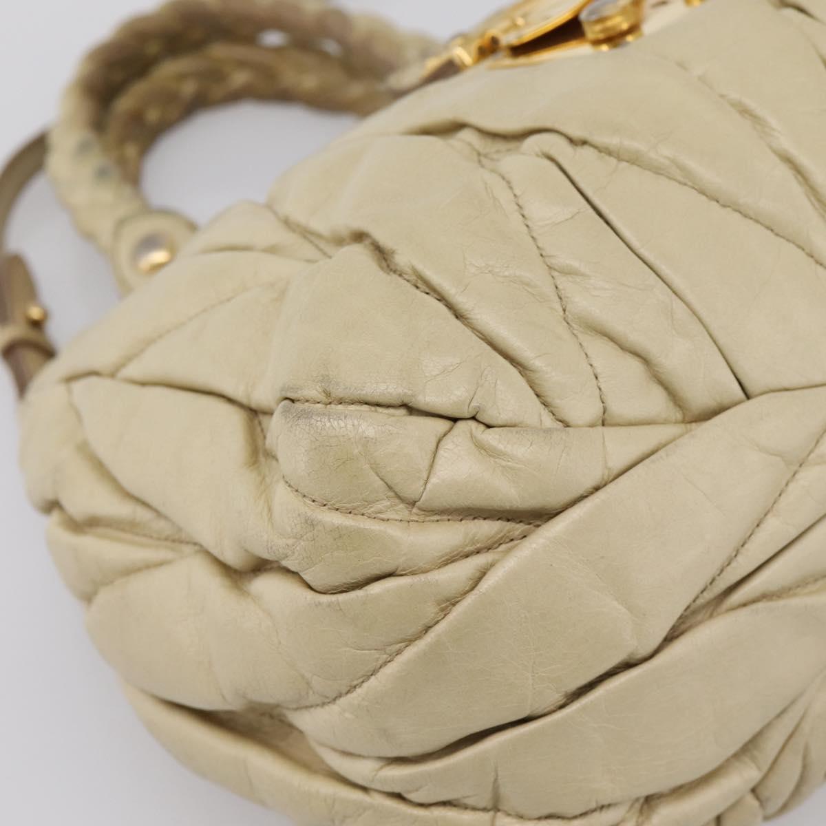 Miu Miu Hand Bag Leather 2way Beige Gold Tone Auth 167578A