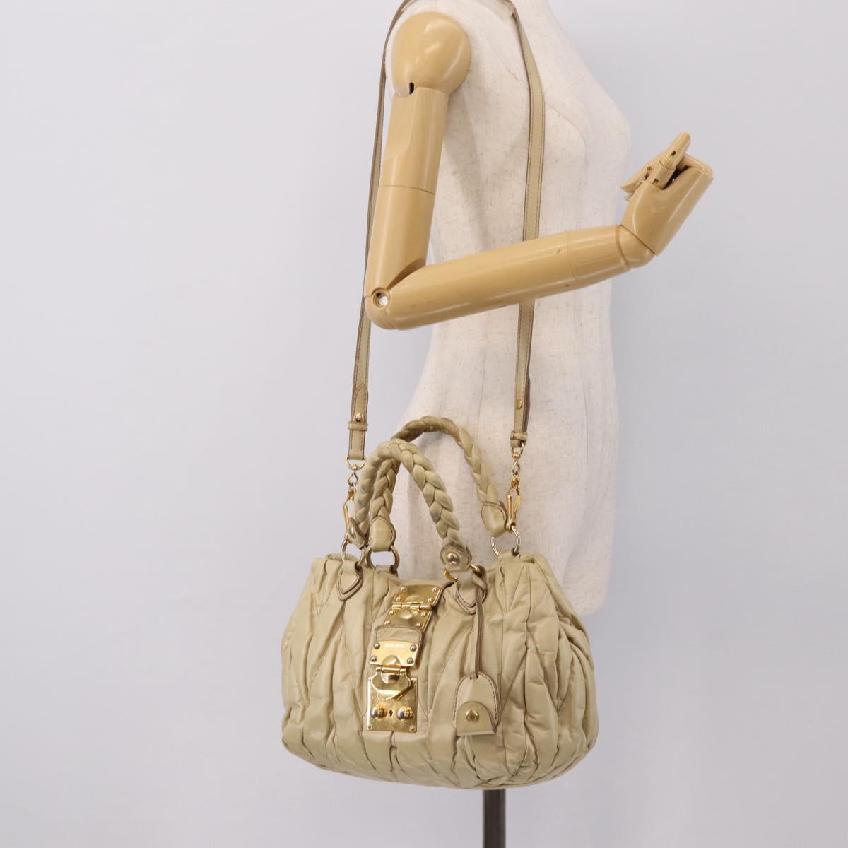 Miu Miu Hand Bag Leather 2way Beige Gold Tone Auth 167578A