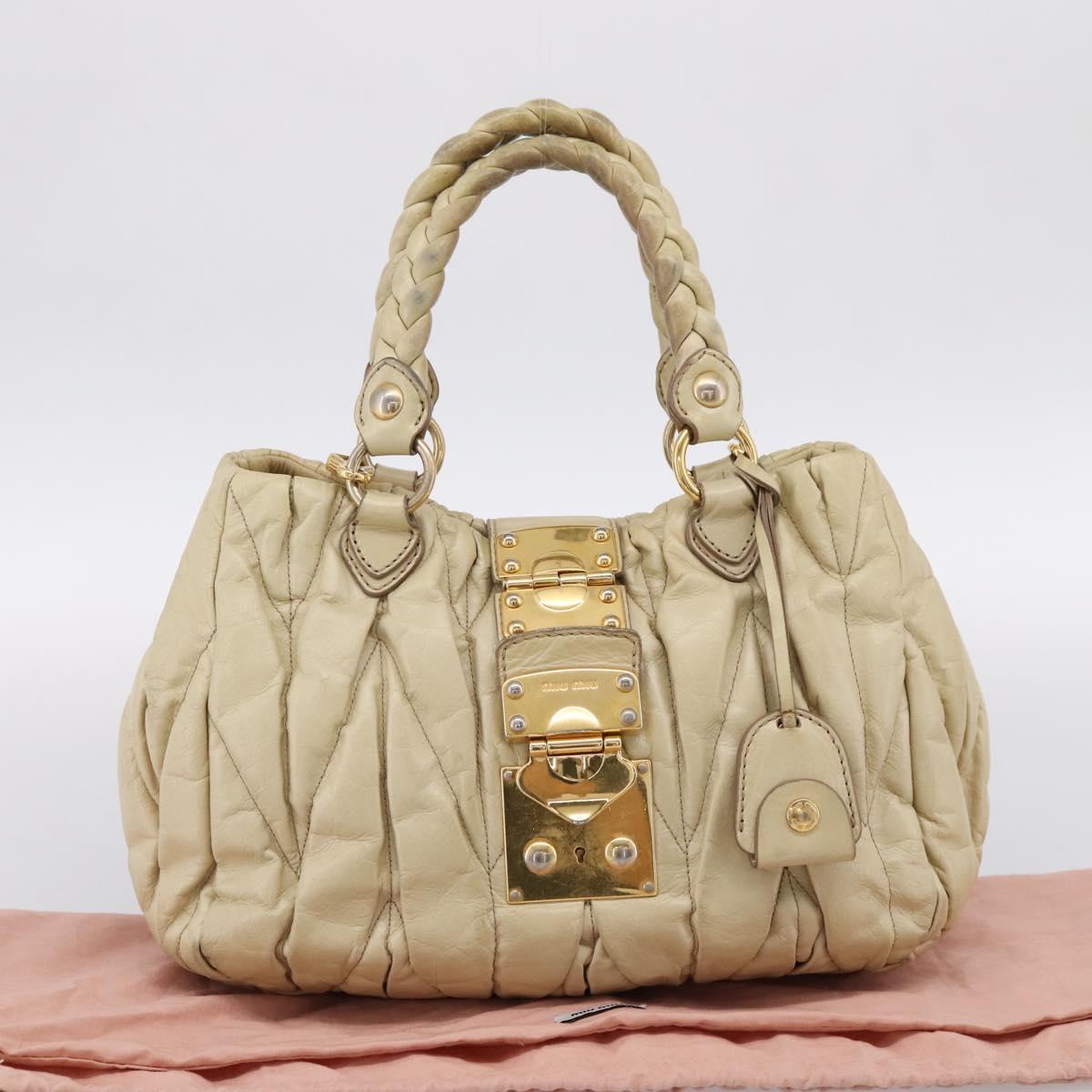 Miu Miu Hand Bag Leather 2way Beige Gold Tone Auth 167578A