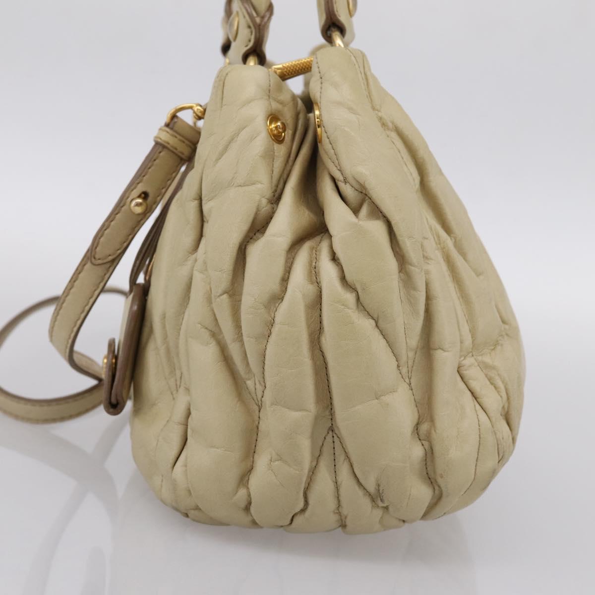 Miu Miu Hand Bag Leather 2way Beige Gold Tone Auth 167578A