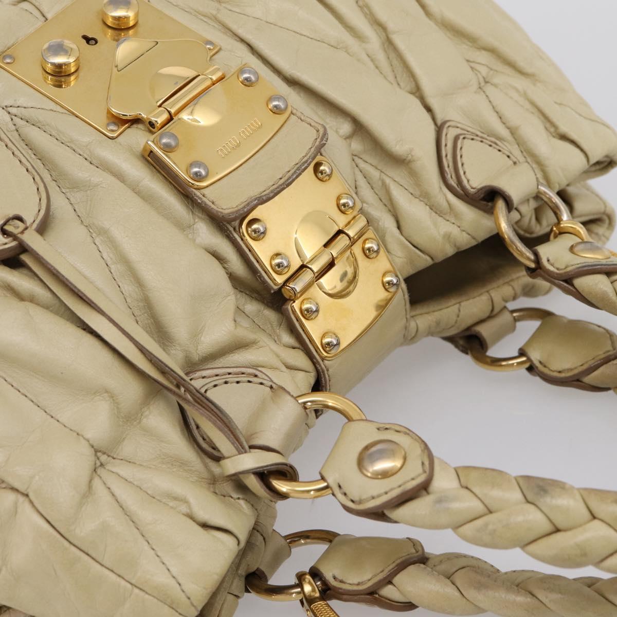 Miu Miu Hand Bag Leather 2way Beige Gold Tone Auth 167578A