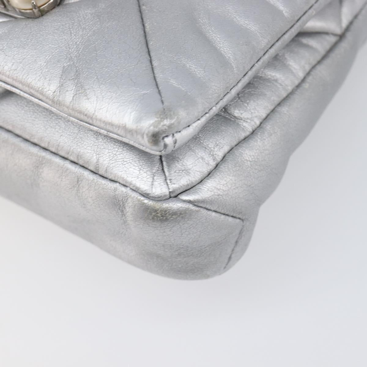 Miu Miu Shoulder Bag Leather Silver Auth 167579A