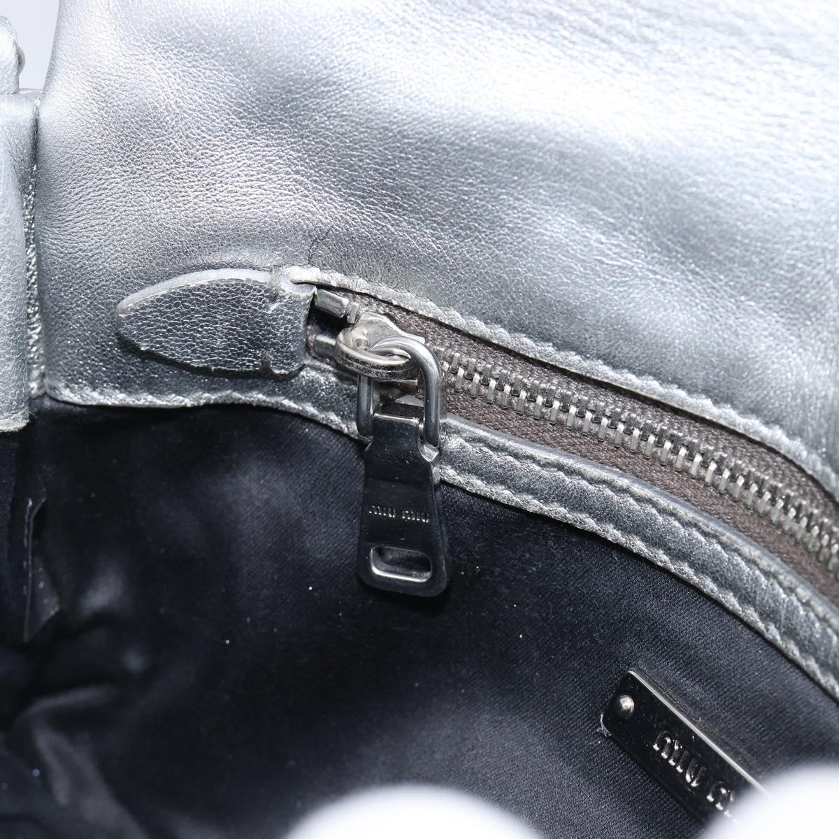 Miu Miu Shoulder Bag Leather Silver Auth 167579A
