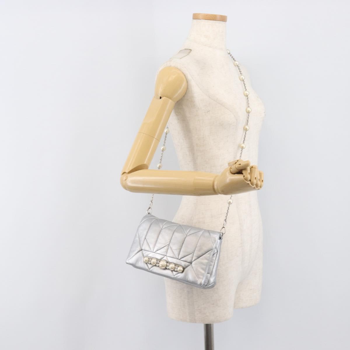 Miu Miu Shoulder Bag Leather Silver Auth 167579A
