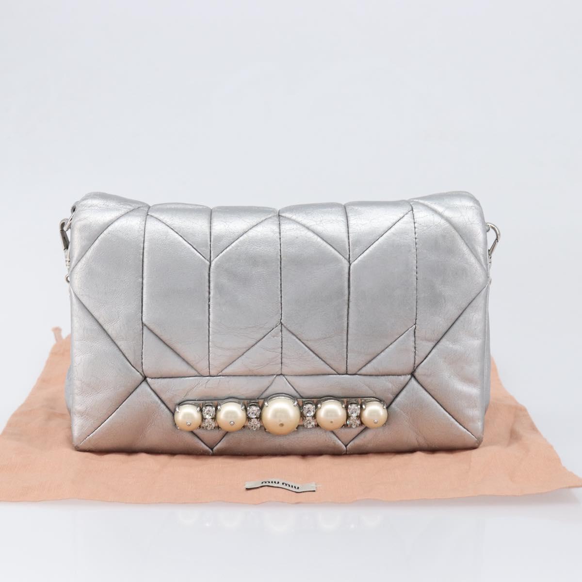 Miu Miu Shoulder Bag Leather Silver Auth 167579A