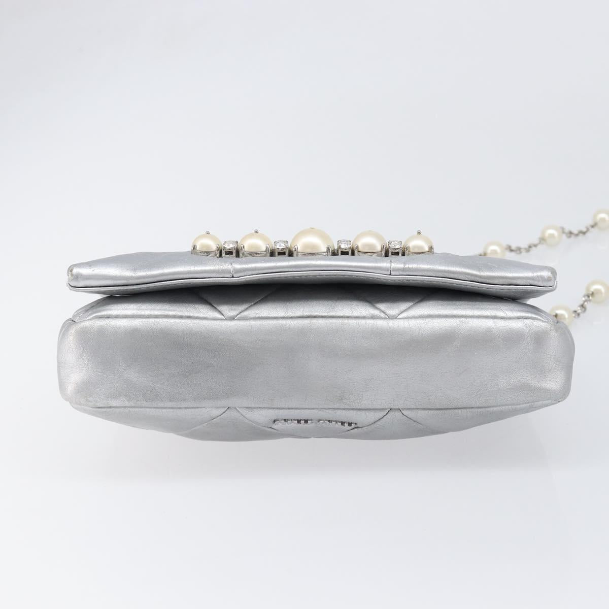 Miu Miu Shoulder Bag Leather Silver Auth 167579A