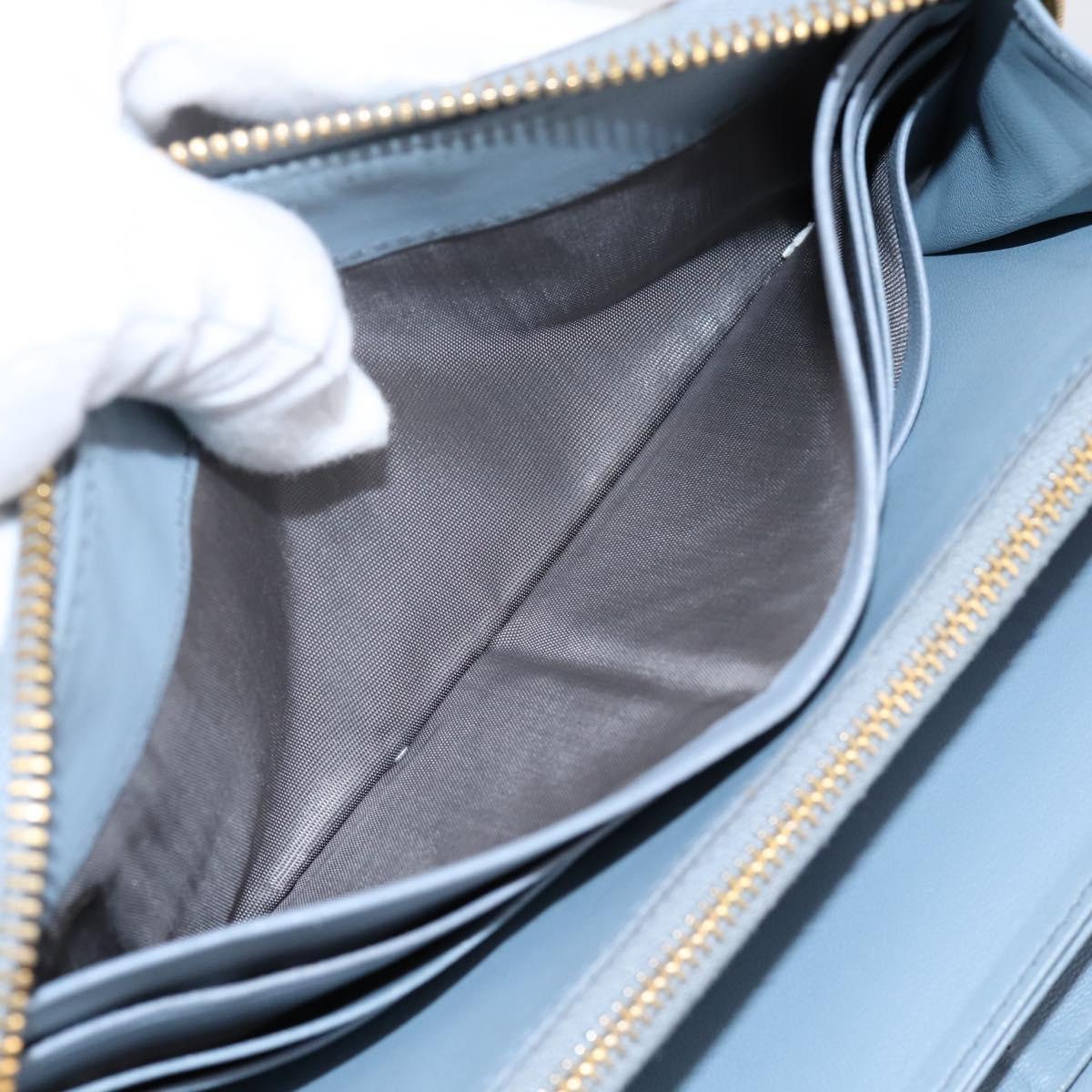 Miu Miu Matelasse Long Wallet Leather Light Blue Gold Tone Auth 167582A