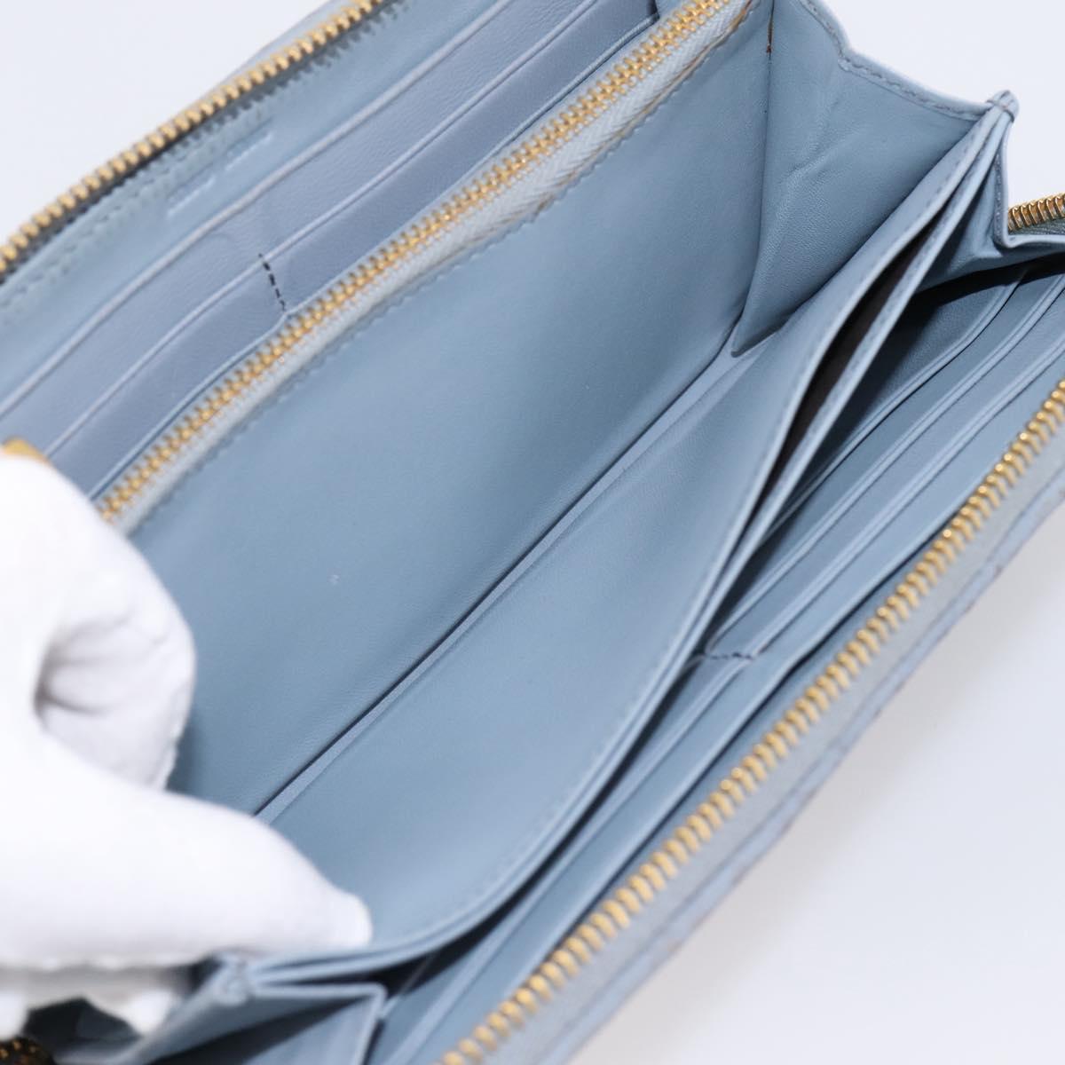 Miu Miu Matelasse Long Wallet Leather Light Blue Gold Tone Auth 167582A