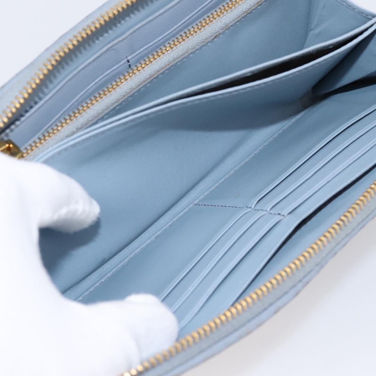 Miu Miu Matelasse Long Wallet Leather Light Blue Gold Tone Auth 167582A
