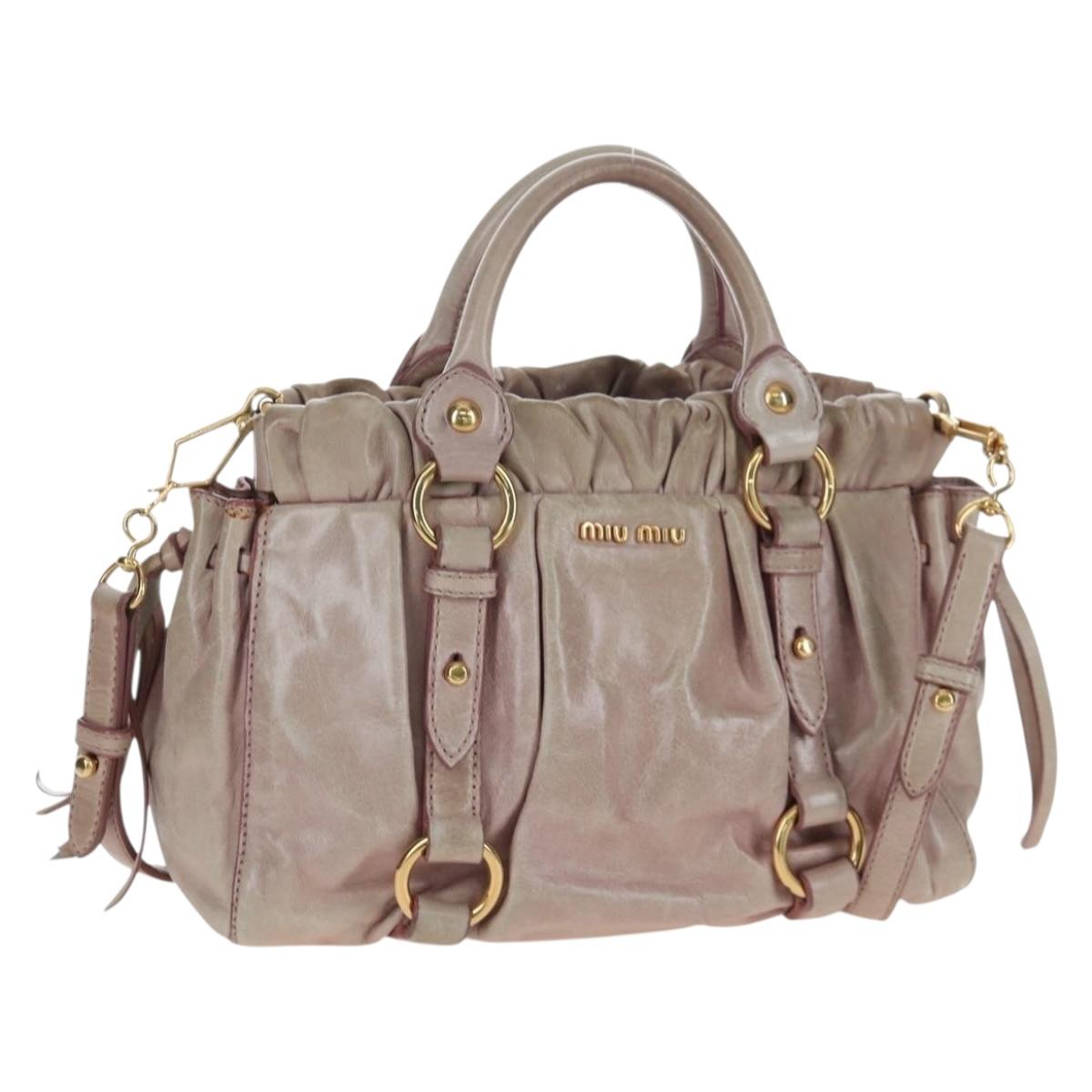 Miu Miu Hand Bag Leather 2way Pink Gold Tone Auth 167584A