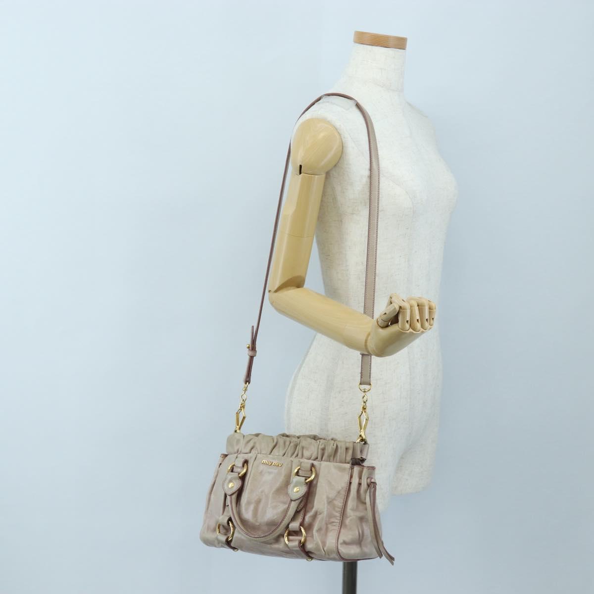 Miu Miu Hand Bag Leather 2way Pink Gold Tone Auth 167584A