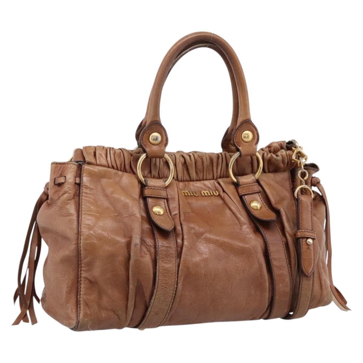 Miu Miu Hand Bag Leather 2way Brown Gold Tone Auth 167587V