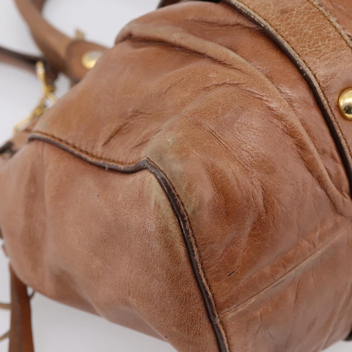 Miu Miu Hand Bag Leather 2way Brown Gold Tone Auth 167587V
