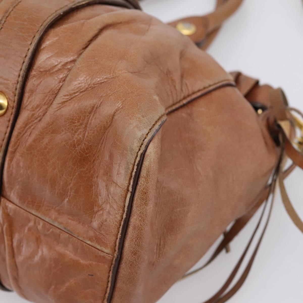 Miu Miu Hand Bag Leather 2way Brown Gold Tone Auth 167587V