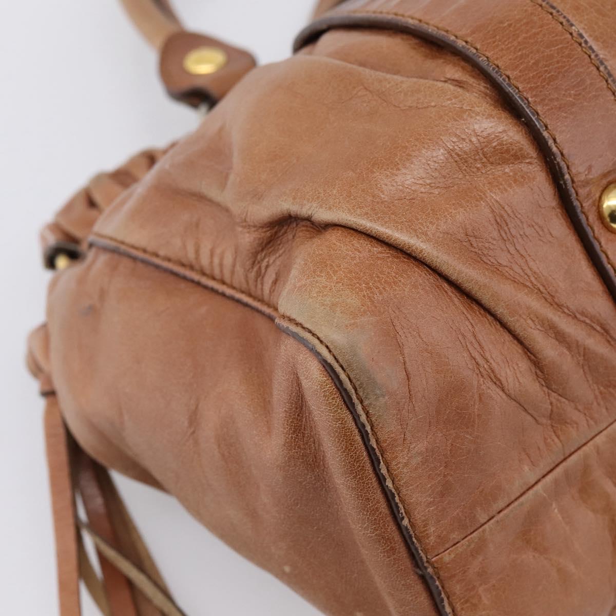 Miu Miu Hand Bag Leather 2way Brown Gold Tone Auth 167587V