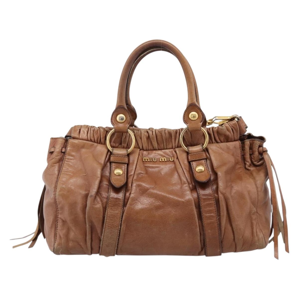 Miu Miu Hand Bag Leather 2way Brown Gold Tone Auth 167587V