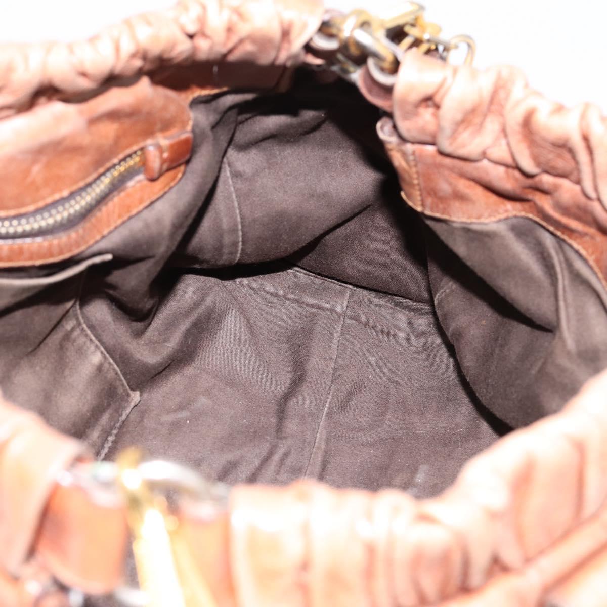 Miu Miu Hand Bag Leather 2way Brown Gold Tone Auth 167587V