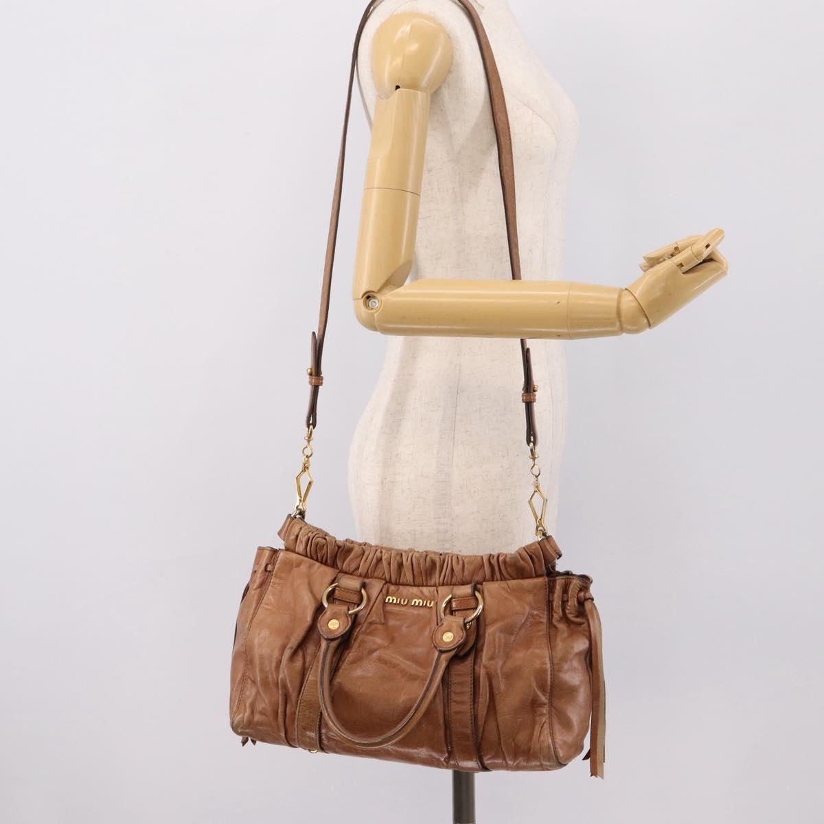 Miu Miu Hand Bag Leather 2way Brown Gold Tone Auth 167587V