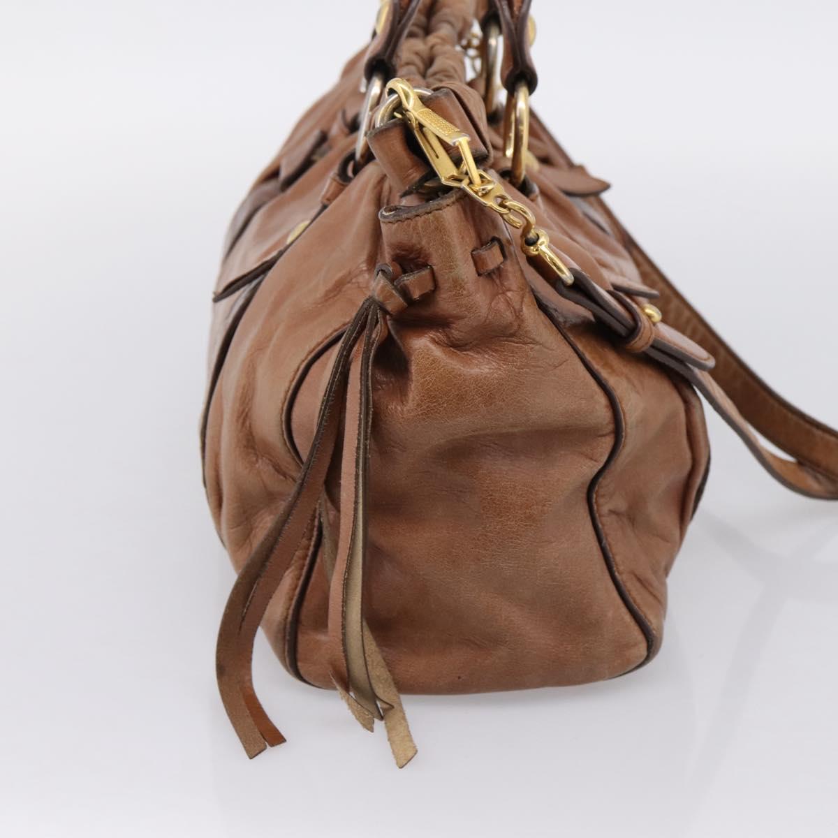 Miu Miu Hand Bag Leather 2way Brown Gold Tone Auth 167587V