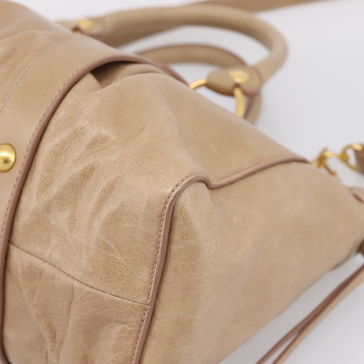 Miu Miu Hand Bag Leather 2way Beige Gold Tone Auth 167588M
