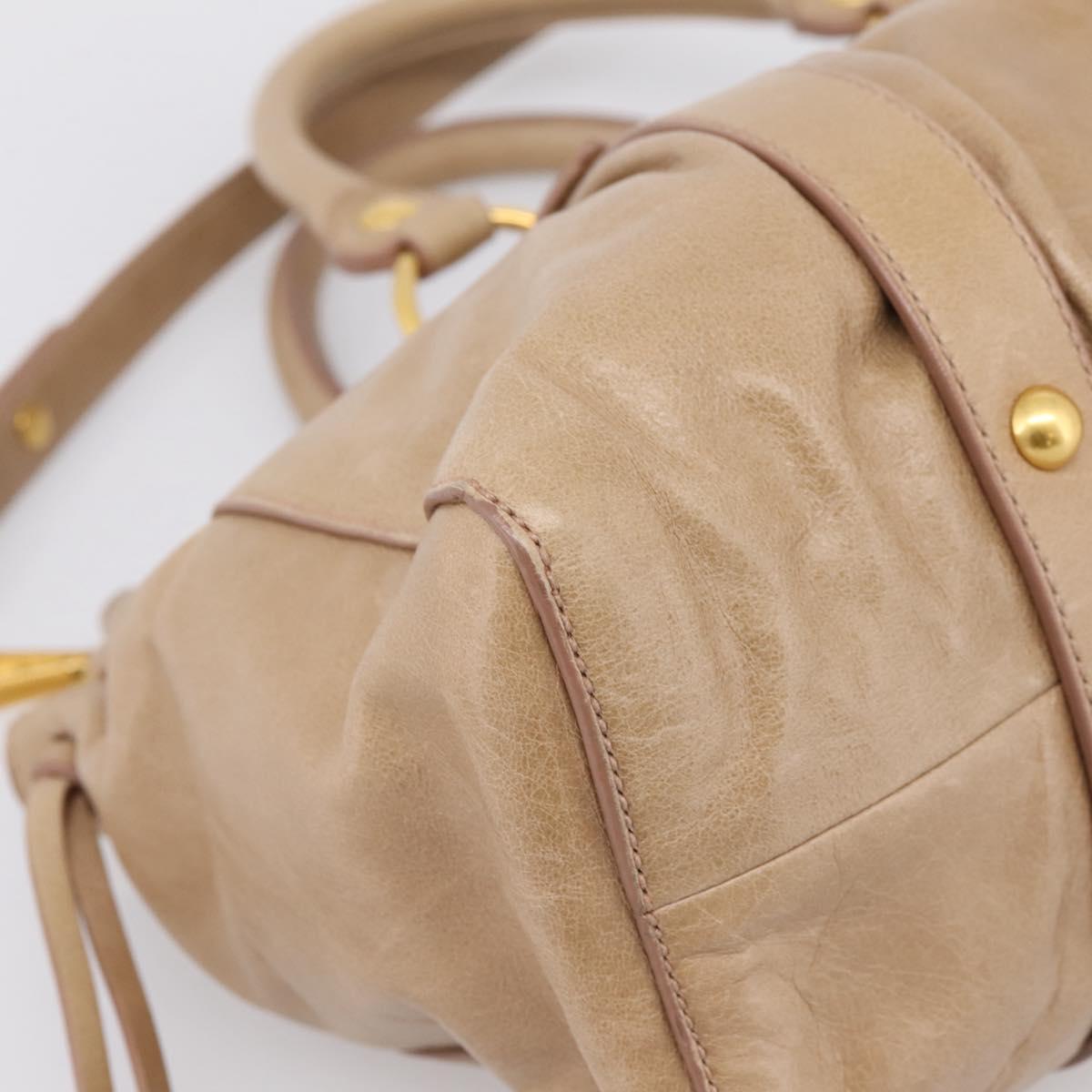 Miu Miu Hand Bag Leather 2way Beige Gold Tone Auth 167588M