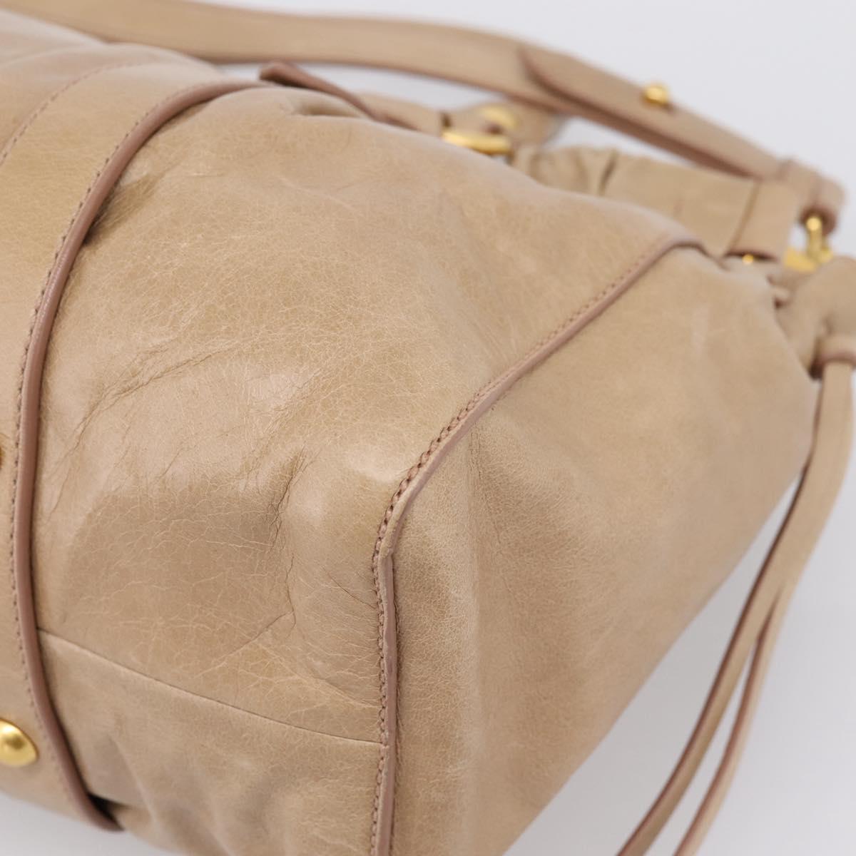 Miu Miu Hand Bag Leather 2way Beige Gold Tone Auth 167588M
