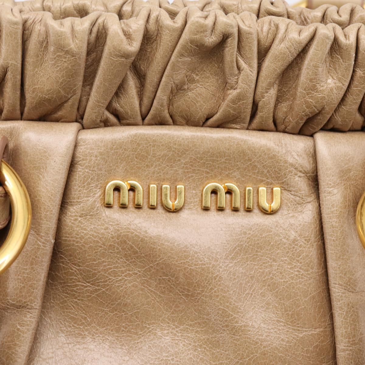 Miu Miu Hand Bag Leather 2way Beige Gold Tone Auth 167588M