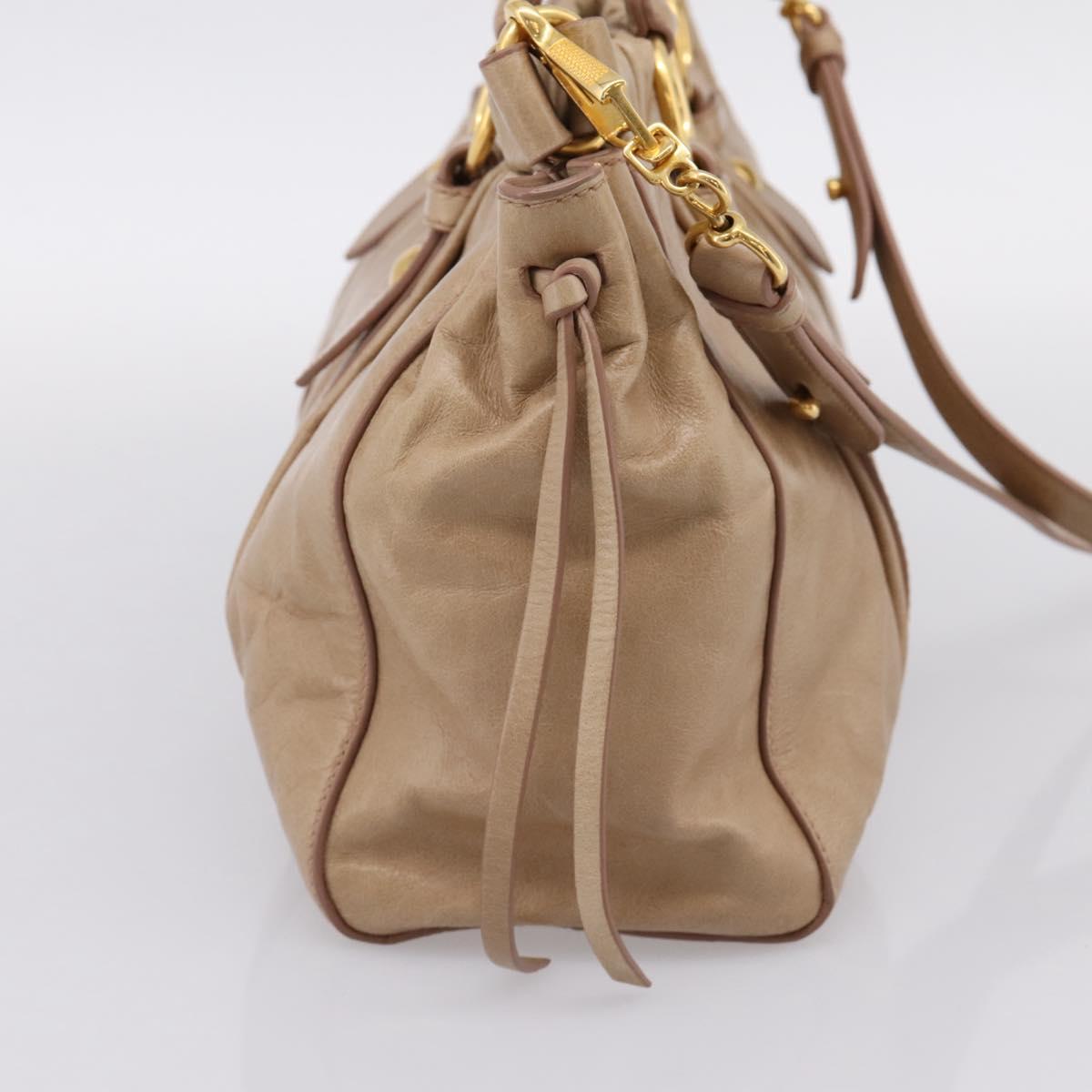 Miu Miu Hand Bag Leather 2way Beige Gold Tone Auth 167588M