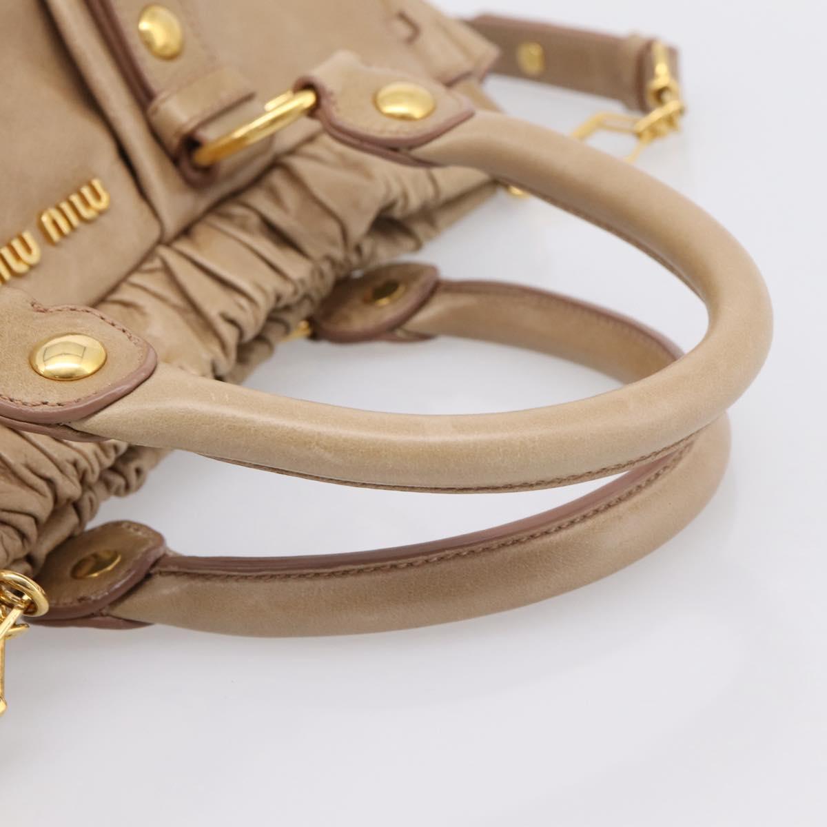 Miu Miu Hand Bag Leather 2way Beige Gold Tone Auth 167588M