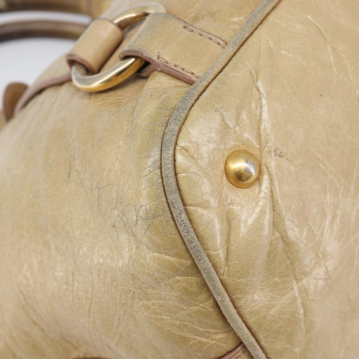 Miu Miu Hand Bag Leather Beige Gold Tone Auth 167591A