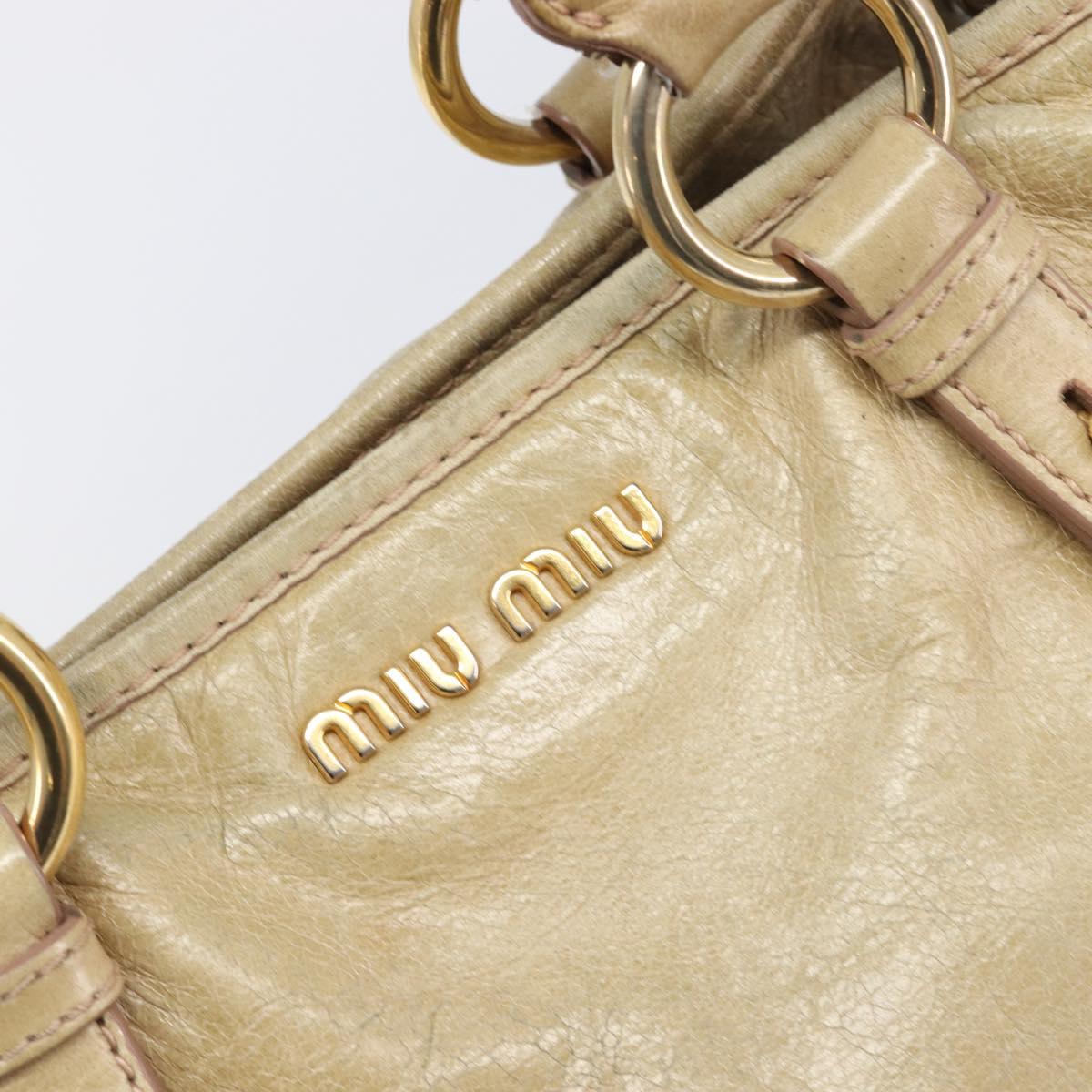 Miu Miu Hand Bag Leather Beige Gold Tone Auth 167591A