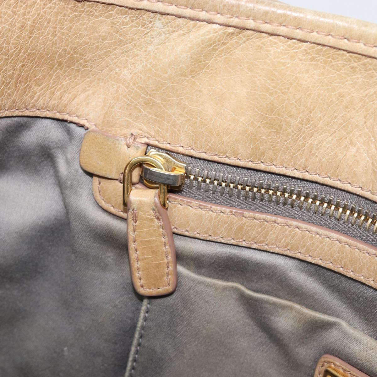 Miu Miu Hand Bag Leather Beige Gold Tone Auth 167591A
