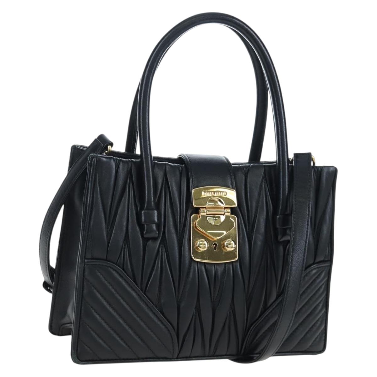 Miu Miu Matelasse Hand Bag Leather 2way Black Gold Tone Auth 167593SAM