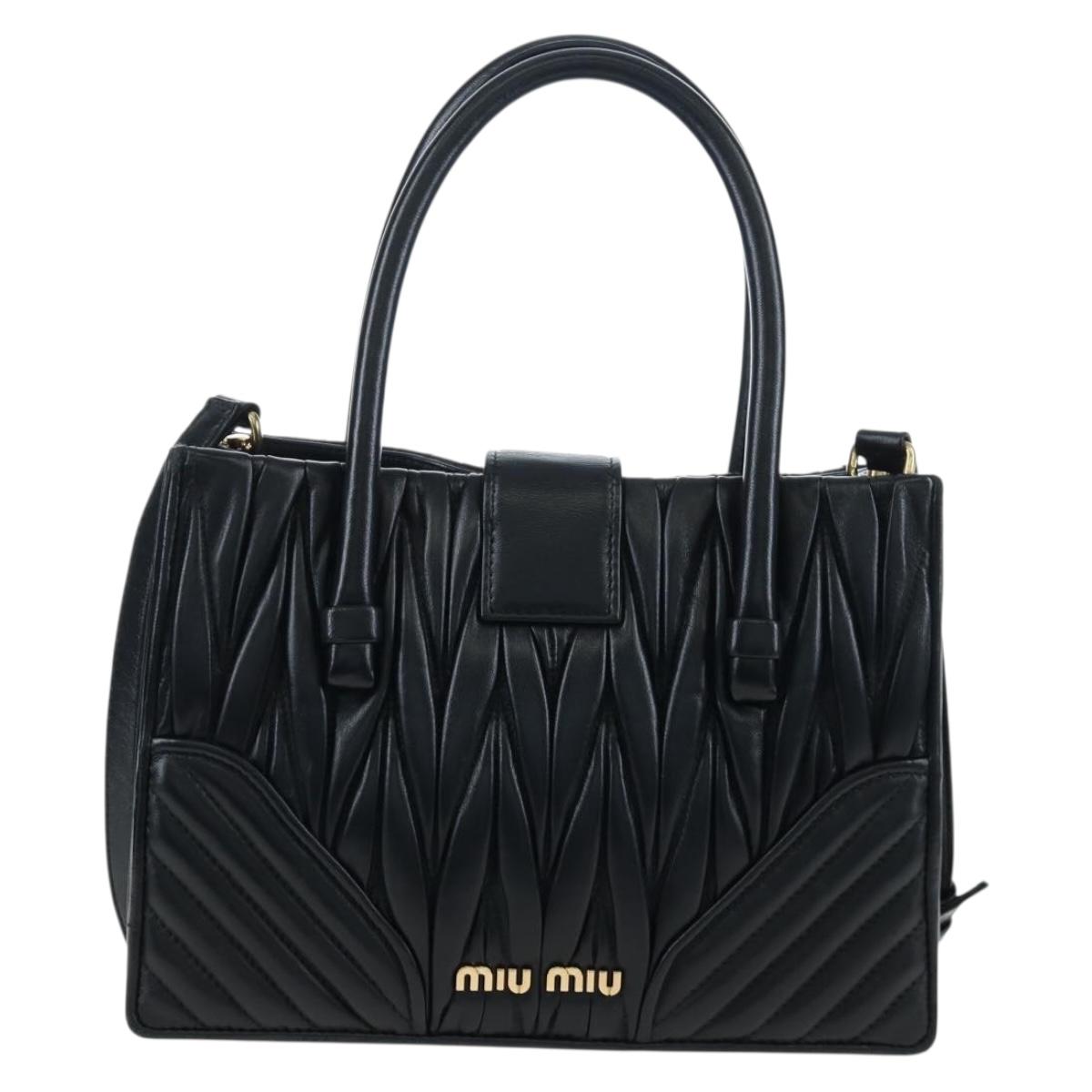 Miu Miu Matelasse Hand Bag Leather 2way Black Gold Tone Auth 167593SAM