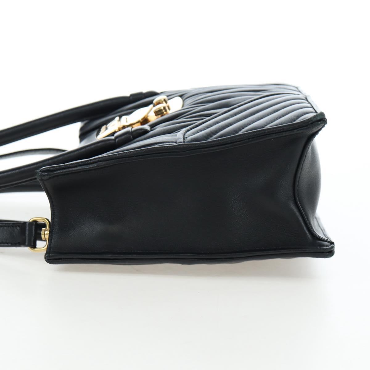 Miu Miu Matelasse Hand Bag Leather 2way Black Gold Tone Auth 167593SAM