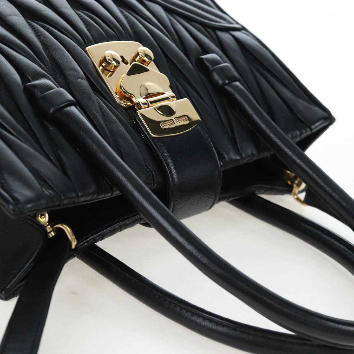 Miu Miu Matelasse Hand Bag Leather 2way Black Gold Tone Auth 167593SAM