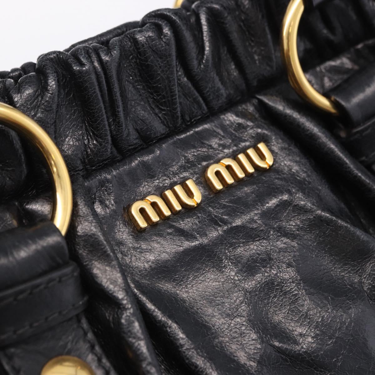 Miu Miu Hand Bag Leather 2way Black Gold Tone Auth 167594SAM