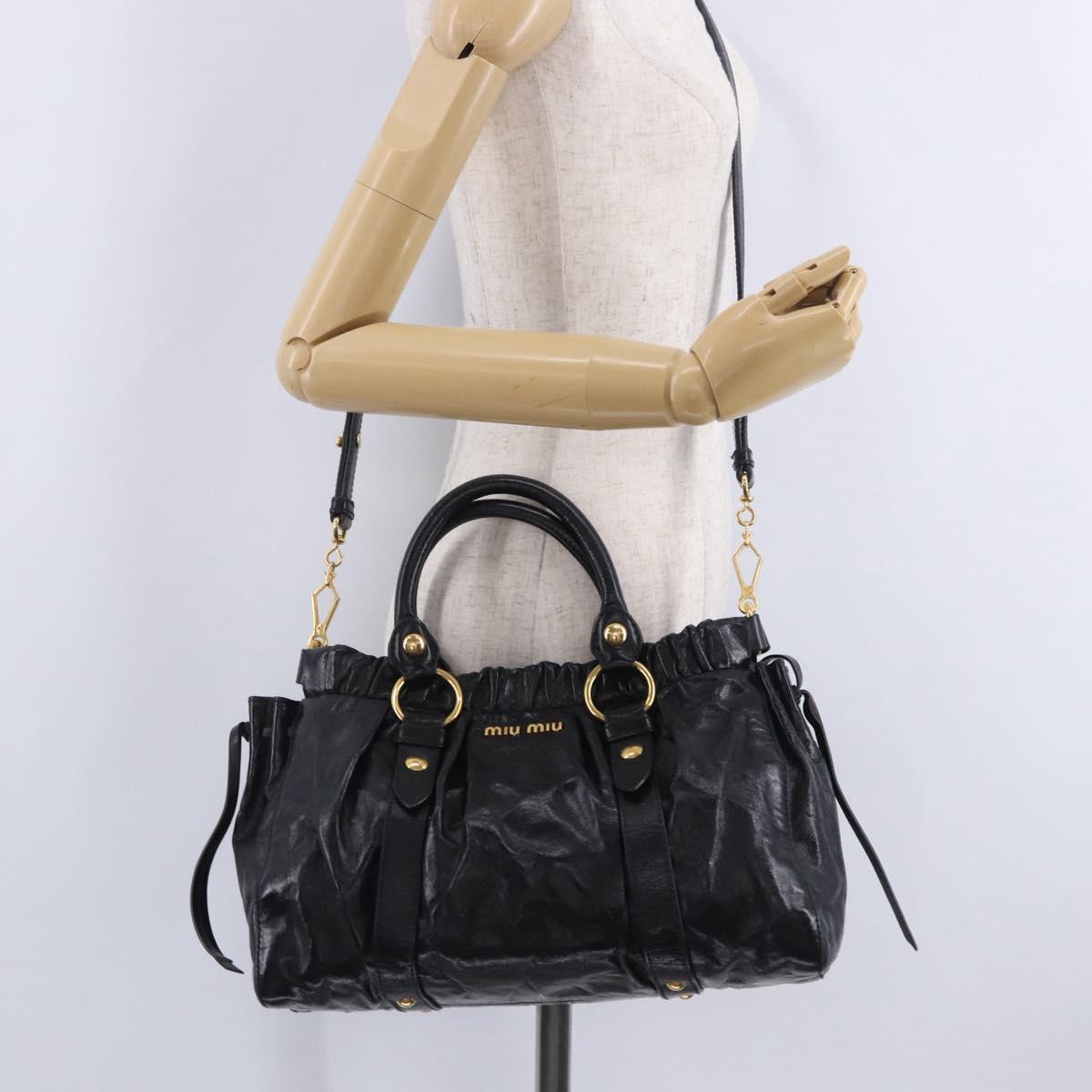 Miu Miu Hand Bag Leather 2way Black Gold Tone Auth 167594SAM
